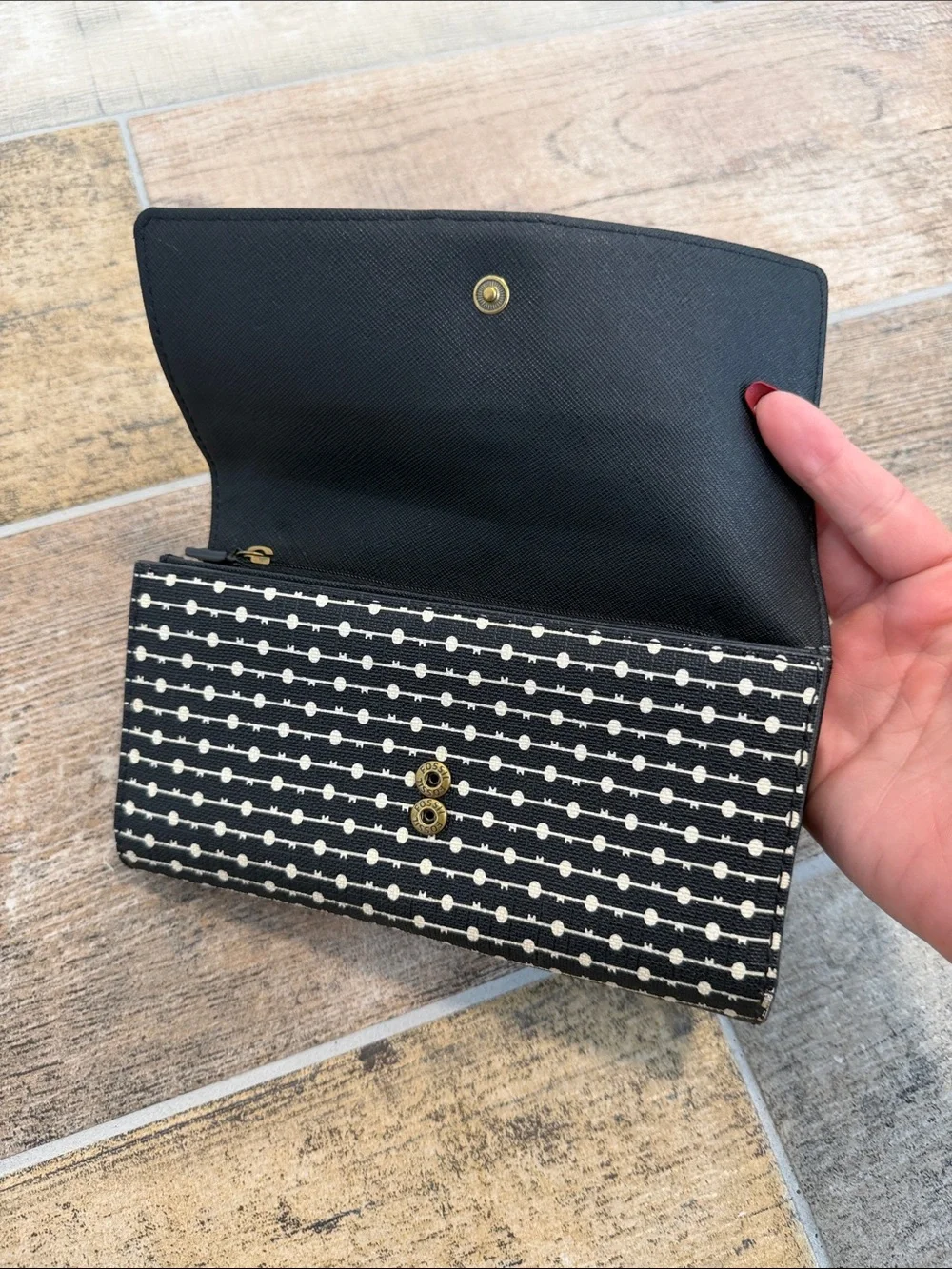Fossil Black & Cream Polka Dot Wallet Womens